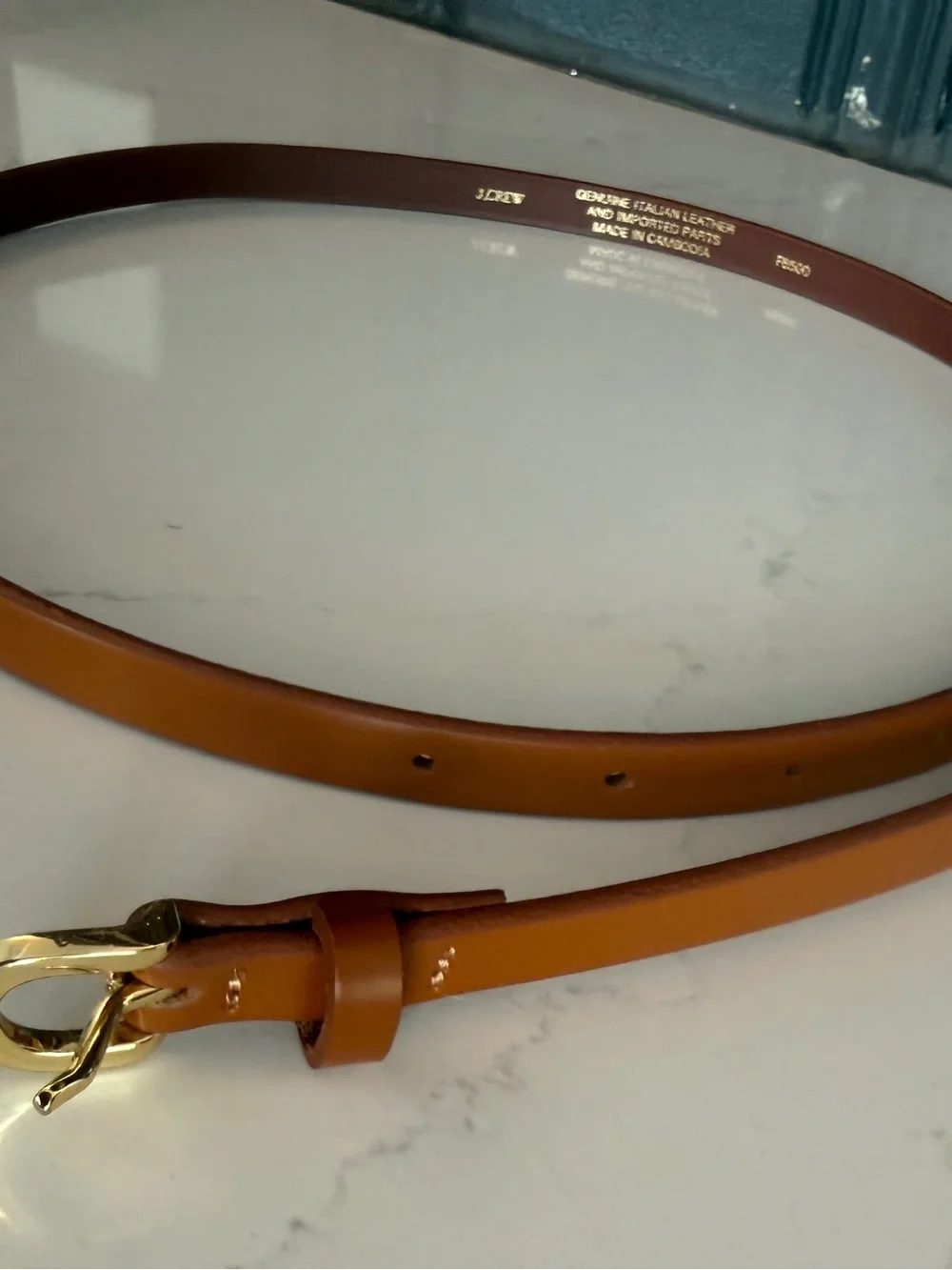 J.Crew Skinny Italian Leather Belt Cognac & Gold Buckle Medium NWOT - Picture 5 of 6